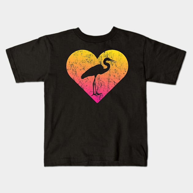 Vintage Great Egret Heart Gift Kids T-Shirt by ChadPill